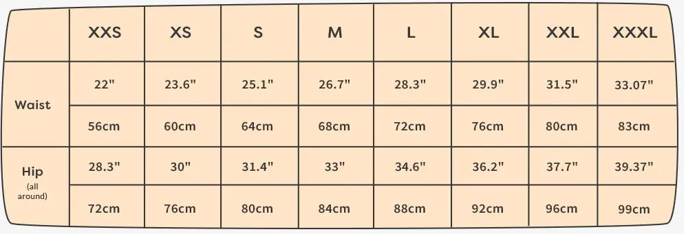 Panty Size Chart for Women